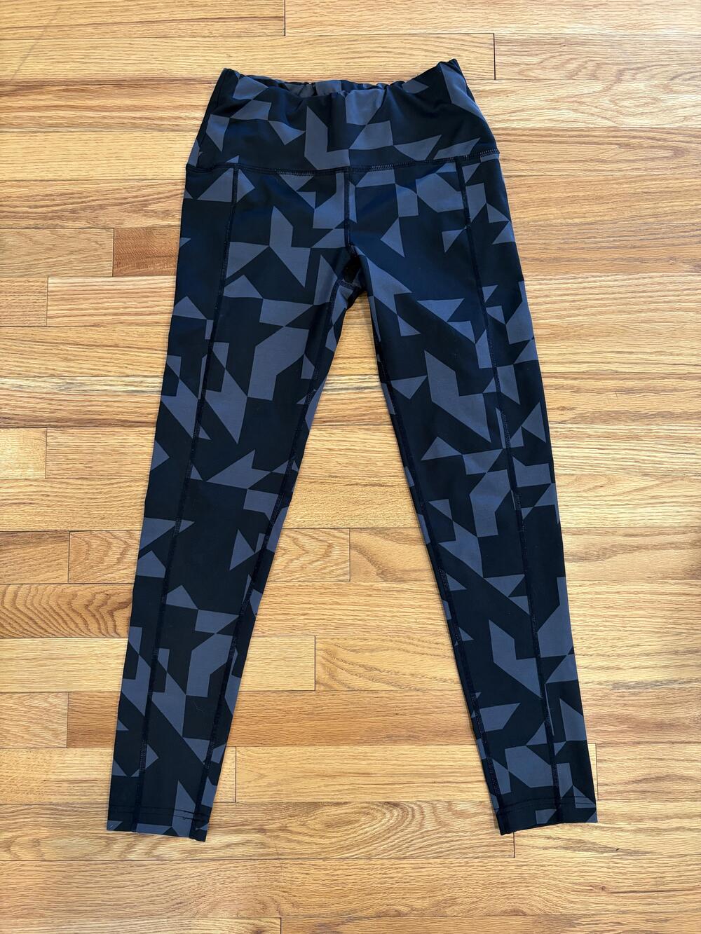 Oiselle Leggings Womens 2 Black Geometric Ankle Pocket Running Yoga Pants